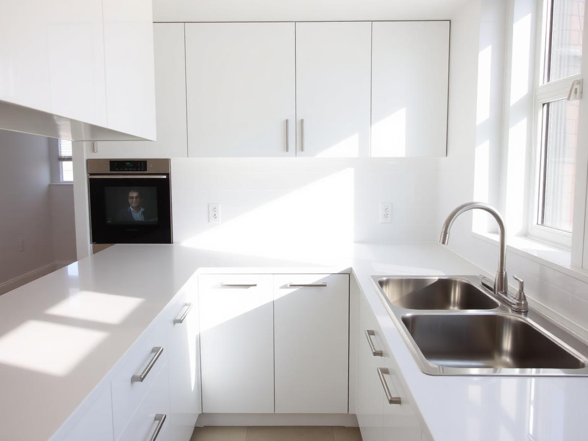 Spotless white kitchen after standard residential cleaning in Miami